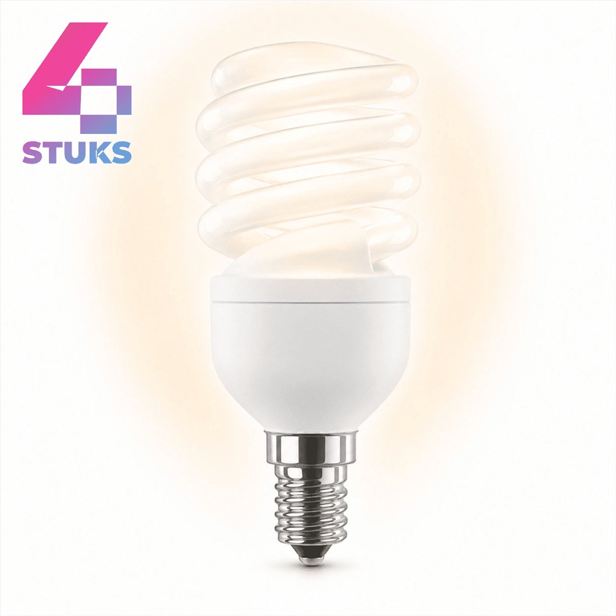 4x Spiraal Spaarlamp E14 - 13W - Daglicht (6400K) - 650 lm - 10 jaar - Niet Dimbaar