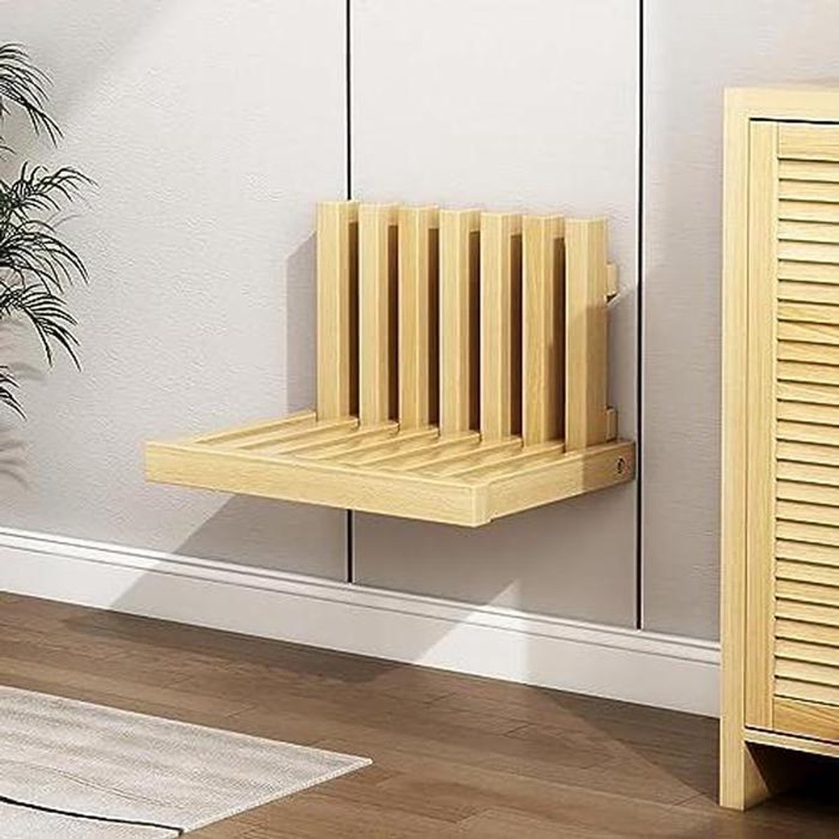Douchebankje Hout - Opvouwbaar Krukje - Ruimte Besparen - Wandmontage - 34 x 41 x 34 cm - Houtkleur