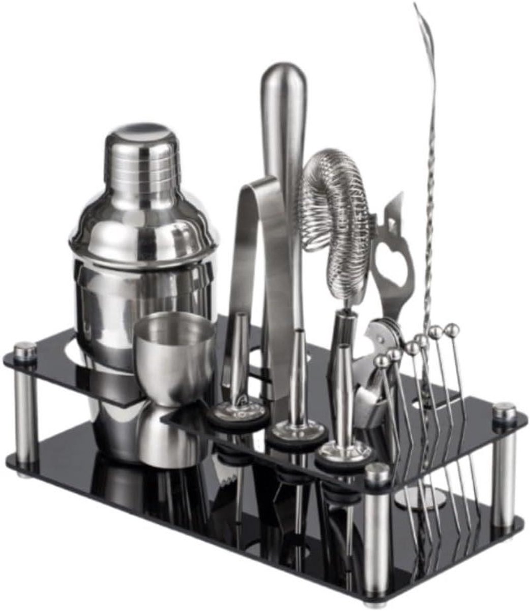 Cocktailset - Barman Kit - Drankjes Mixen - Met Standaard - 550ml - Zilver
