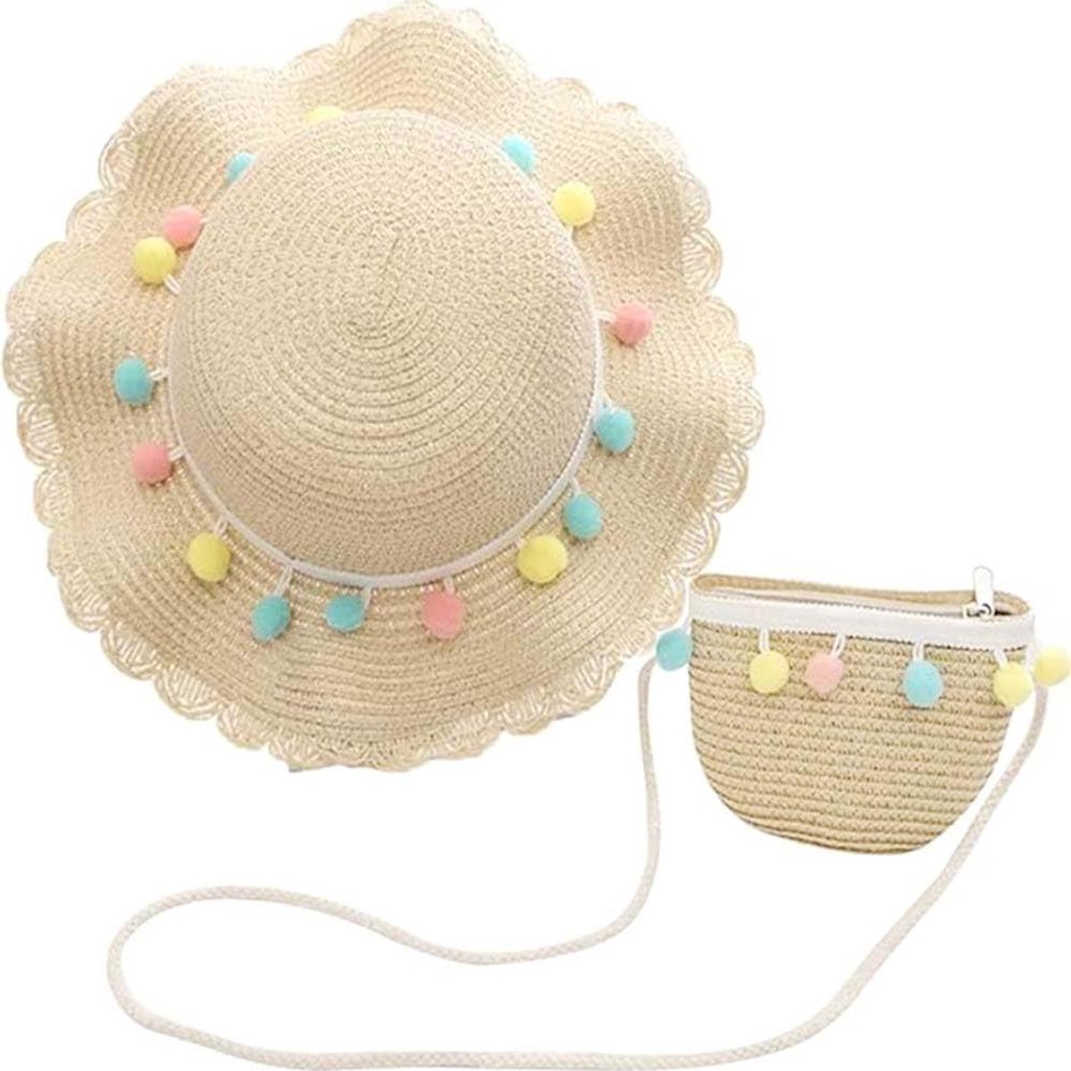 Zomerhoed Meisjes - Strandhoed Kinderen - Bescherming Tegen Zon - Met Elastische Kinband - 2 Delig - Roze