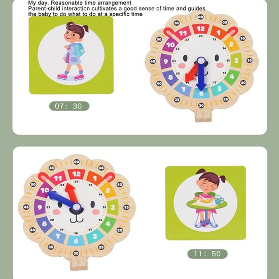 Houten Leerklok - Educatieve Klok Cijferklok - Tijd Leren Begrijpen - Interactief Leoen Design — afbeelding 3