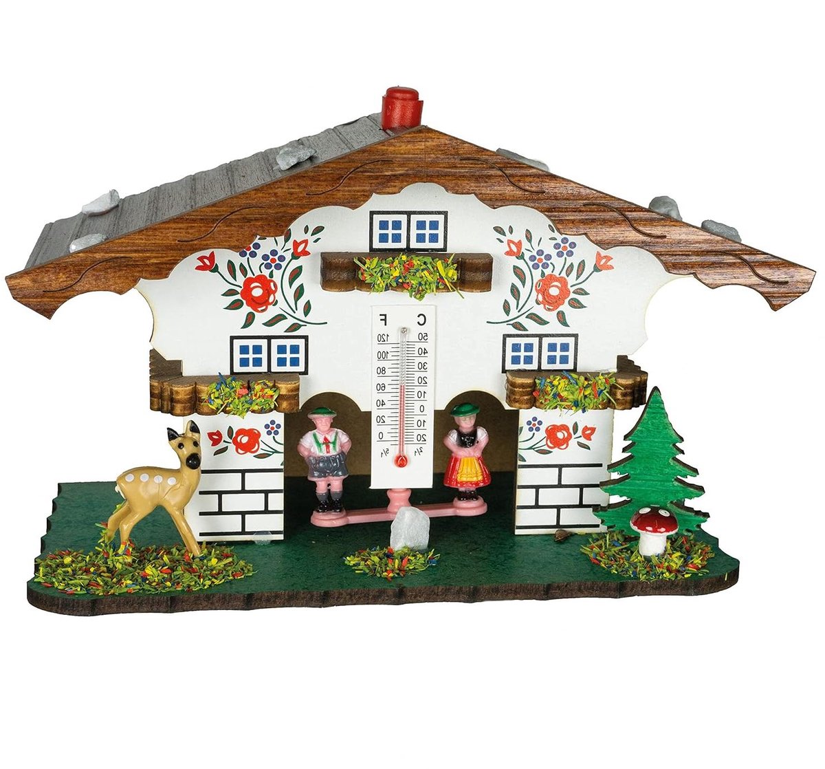 Weerhuis Houten - Weerhuisje Weerstation - Weersvoorspelling Thuis - Klassieke Stijl - 17.5 x 11.5 x 9 cm - Kleurrijk