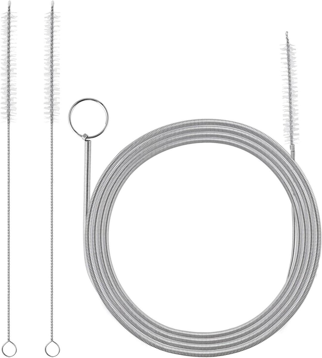 Afvoerborstels Set - Reinigingsborstels Flexibel - Verstopte Afvoer Ontstoppen - Dubbele Borstelkop - 2 x 15 m - Wit