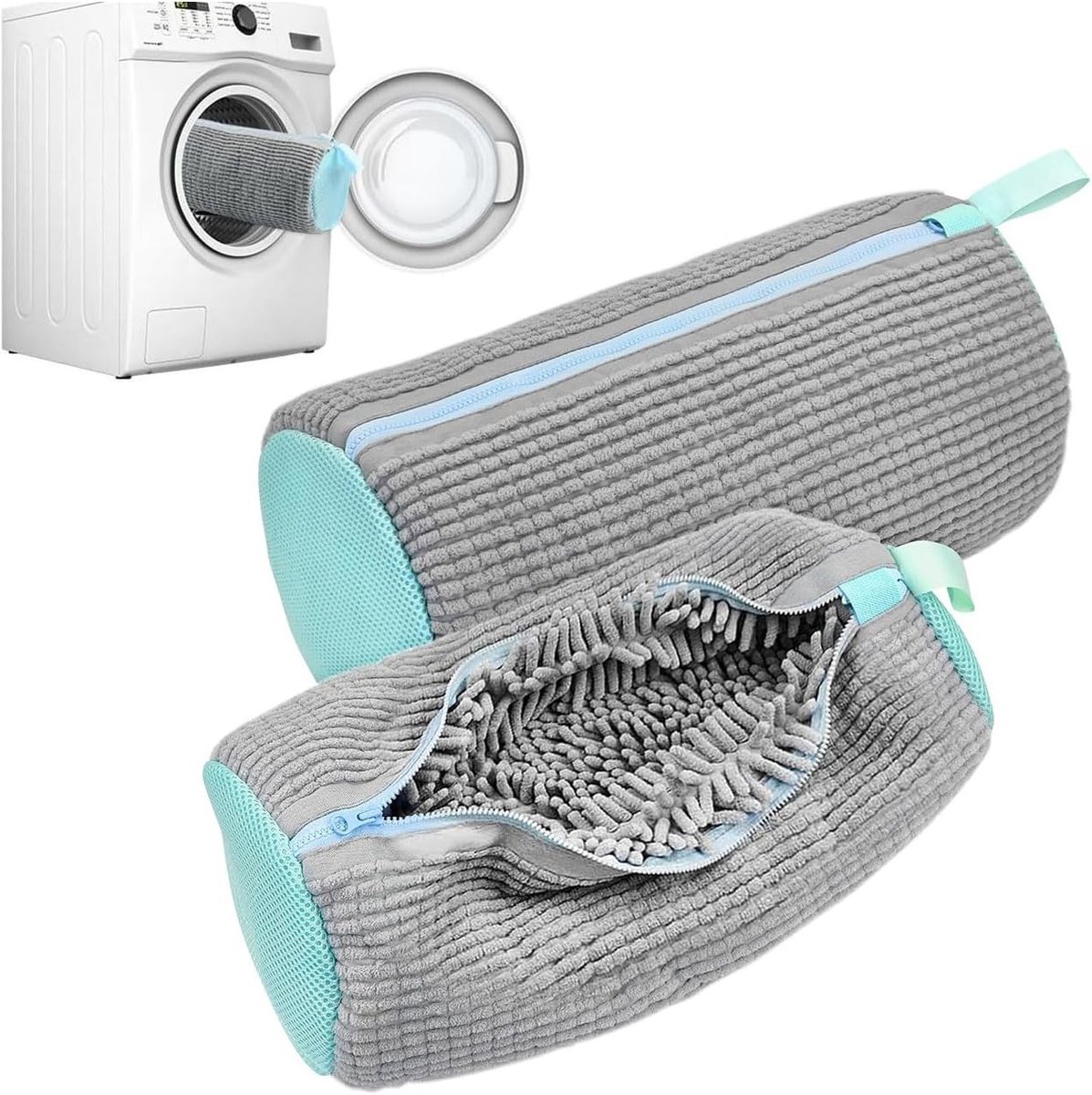Set van 2 Schoenwaszakken voor de Wasmachine, Herbruikbaar en Geschikt voor Alle Schoenen en Maten, Grijs, Ideaal voor Onderhoud en Bescherming