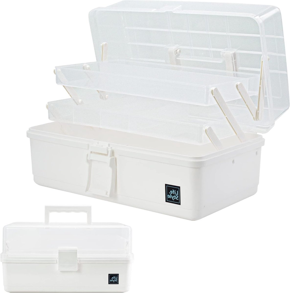 33 cm 3-laagse multifunctionele opbergdoos, creatieve opslagbox met vakken, plastic gereedschapsdoos, medicijnopbergdoos, organizer voor haaraccessoires en naaidoos met 2 trays (wit)