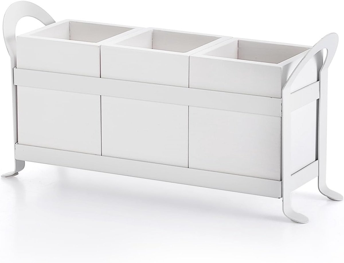 Houten Bestekhouder met Metalen Lade - 3 Compartimenten voor Keuken, Multifunctionele Organiser en Opbergbox voor Bestek en Keukengerei