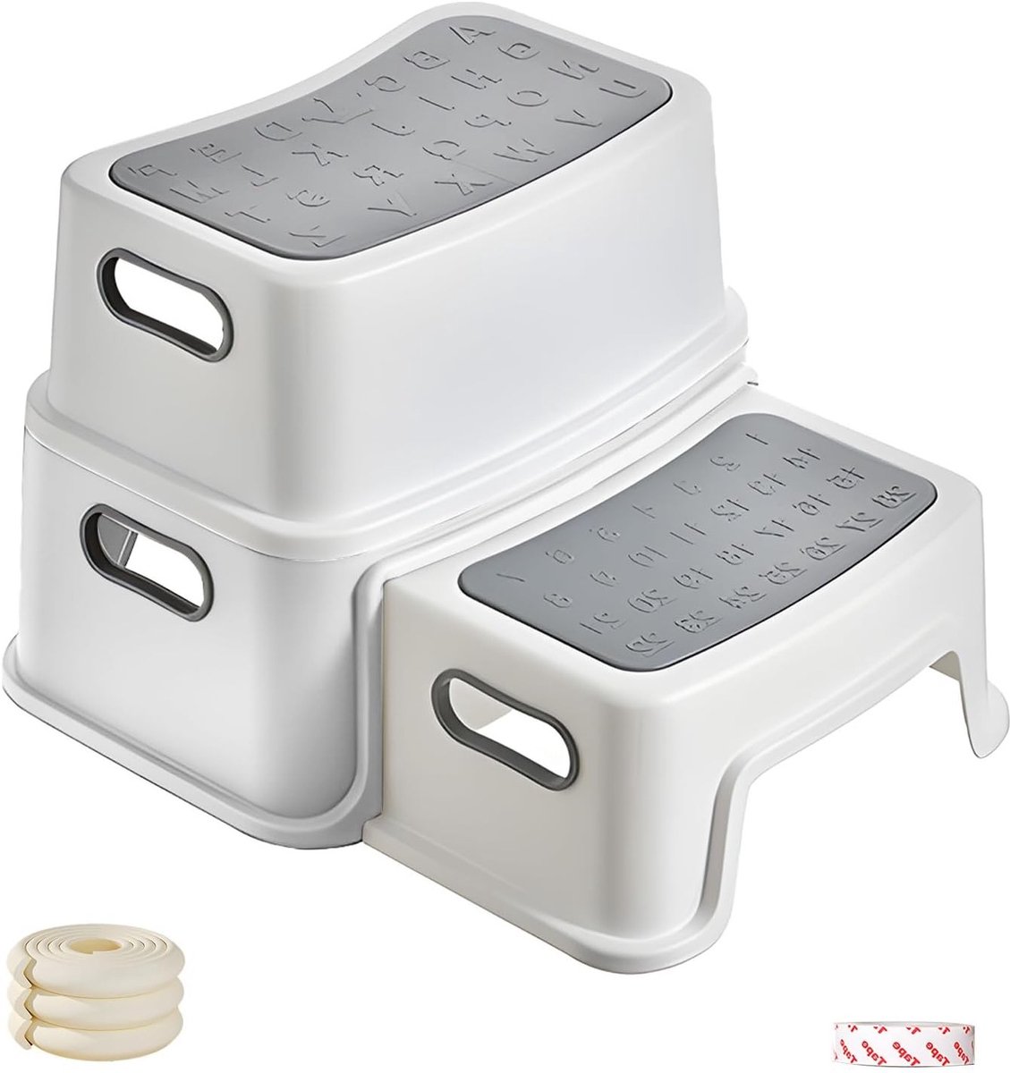 Veilige 2-traps kinderkruk met antislip voeten en kantelbeveiliging voor badkamer, toilet en keuken, ideaal voor kinderen