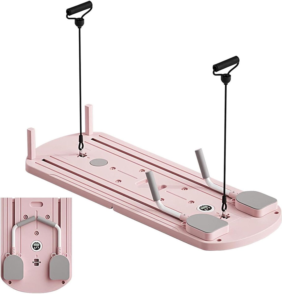 Pilates Reformer Board - Thuis Fitness - Kracht Opbouwen - Automatische Rebound - 110 cm Lengte - Roze