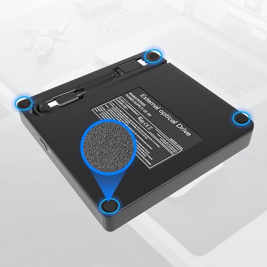Externe dvd-brander en -lezer met USB 3.0- en USB-C-interface; dvd-speler geschikt voor laptops en desktops. — afbeelding 2