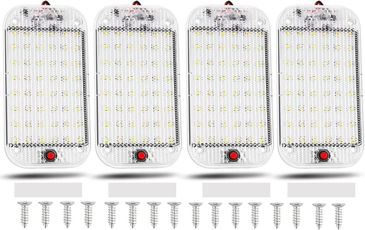 Helder Verlichtingssysteem voor Auto- en Camperdaken, 12-85 V, 48 LEDs, Inclusief Schakelaar, Ideaal als Leeslamp, Set van 4 Stuks