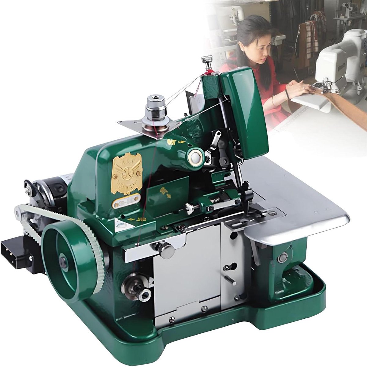 Industriële Lockmachine - Overlock Naaimachine - Zwaar Werk Naaien - Verstelbare Steeklengte - 3000 Steken/Min - Groen