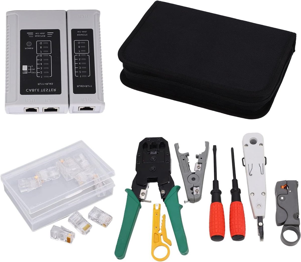 Netwerk Tool Kit - Kabel Gereedschap - Netwerk Installatie - Alles-in-één Krimptang - 30 x 19 x 5 cm - Grijs