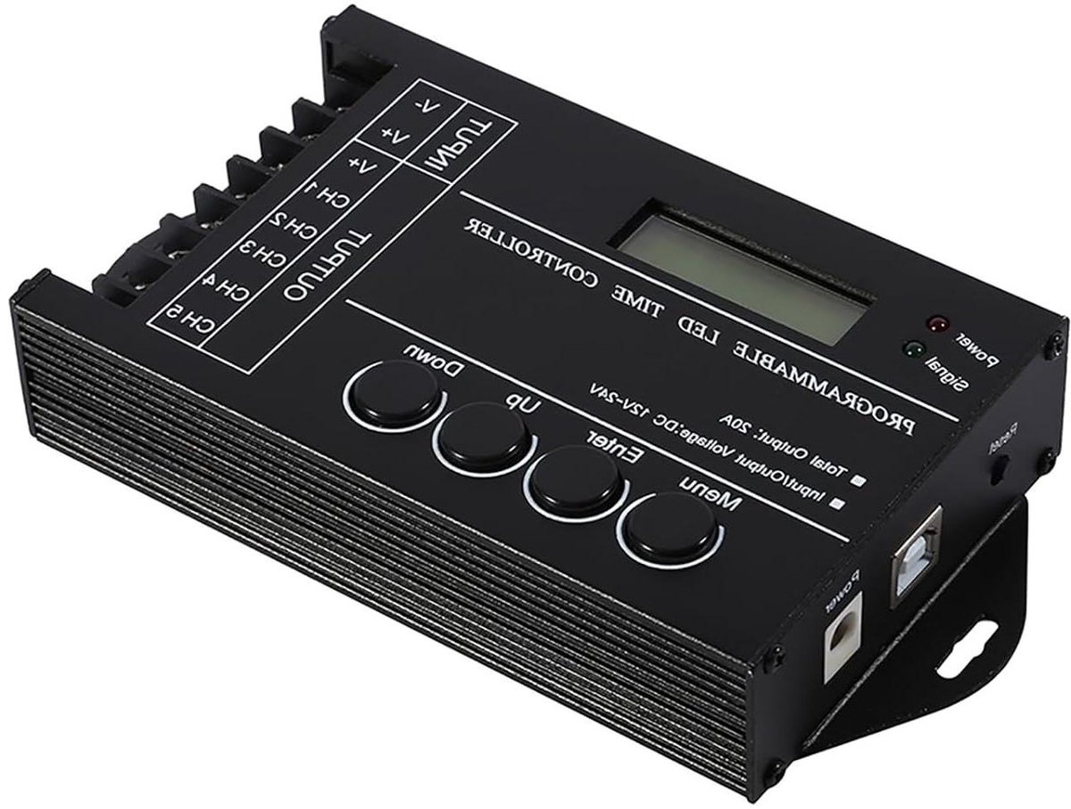 LED Tijdcontroller - Verlichtingsregelaar - Aangepaste Modi - 5 Kanaals Uitgang - DC12V 20A - Zwart
