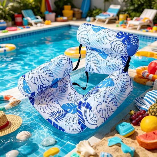 Zwembad Drijfstoel - Opblaasvlot Lounger - Ontspannen in water - Ergonomische rugleuning - 76x405x609cm - Lichtblauw — afbeelding 2