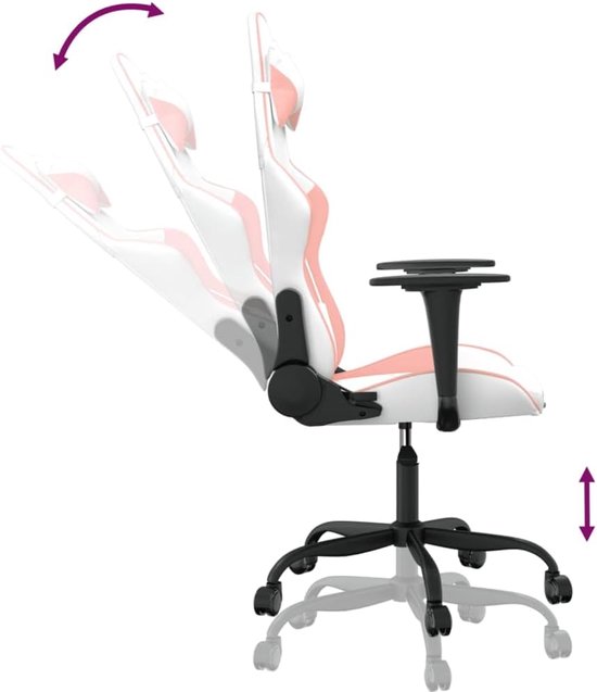 Gaming Stoel - Computerstoel Fauteuil - Comfortabel Zitten - Met Massagefunctie - 1 stuk - Wit en Roze — afbeelding 4