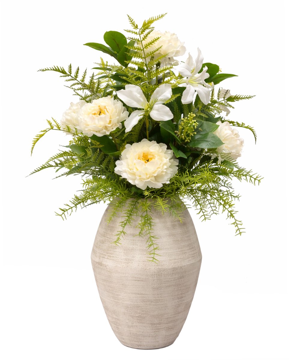 UNUS Kunstbloem vaas bloemstuk pioenrozen lelies varen 84 cm