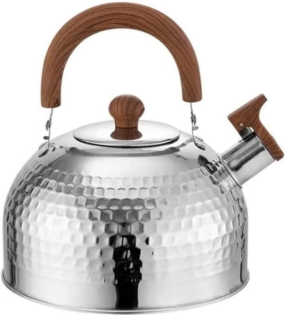 Waterkoker Roestvrij Staal - Theeketel Fluitketel - Water Koken - Fluitend Signaal - 2L - Zilverkleurig