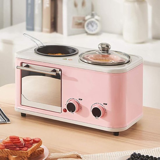 Ontbijtapparaat - Keukenmachine Alles-in-één - Compleet Ontbijt Maken - 4-in-1 Multifunctioneel - 8 Liter Oveninhoud - Roze — afbeelding 4