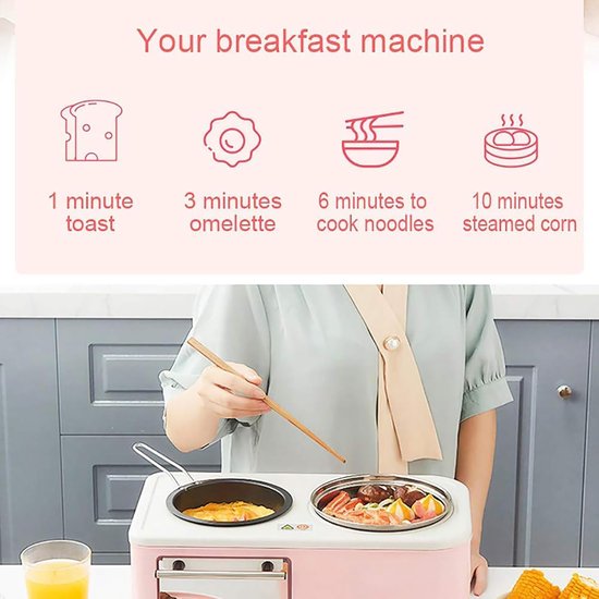 Ontbijtapparaat - Keukenmachine Alles-in-één - Compleet Ontbijt Maken - 4-in-1 Multifunctioneel - 8 Liter Oveninhoud - Roze — afbeelding 2