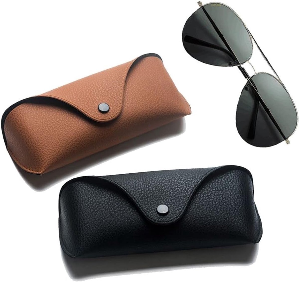 Draagbare leren brillenkoker, stijlvolle zonnebrilhouder, beschermende etui voor zonnebrillen en leesbrillen, unisex set van 2 stuks