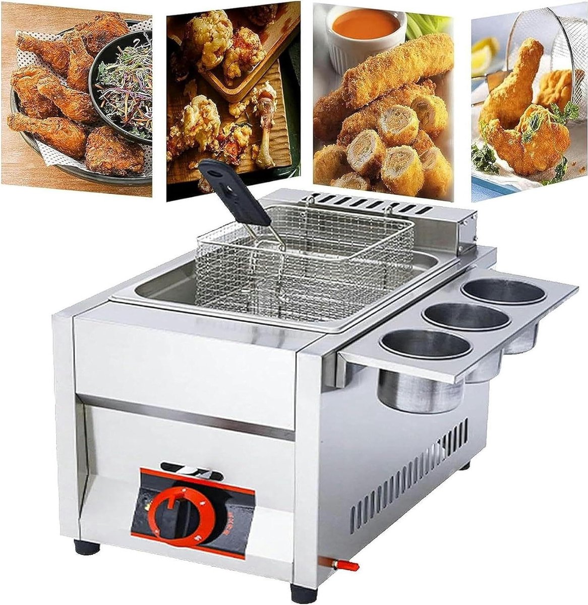 Gasfriteuse Roestvrijstaal - Friteuse Dubbel - Thuis Frituren - Afneembare Manden - 22 liter - Zilver