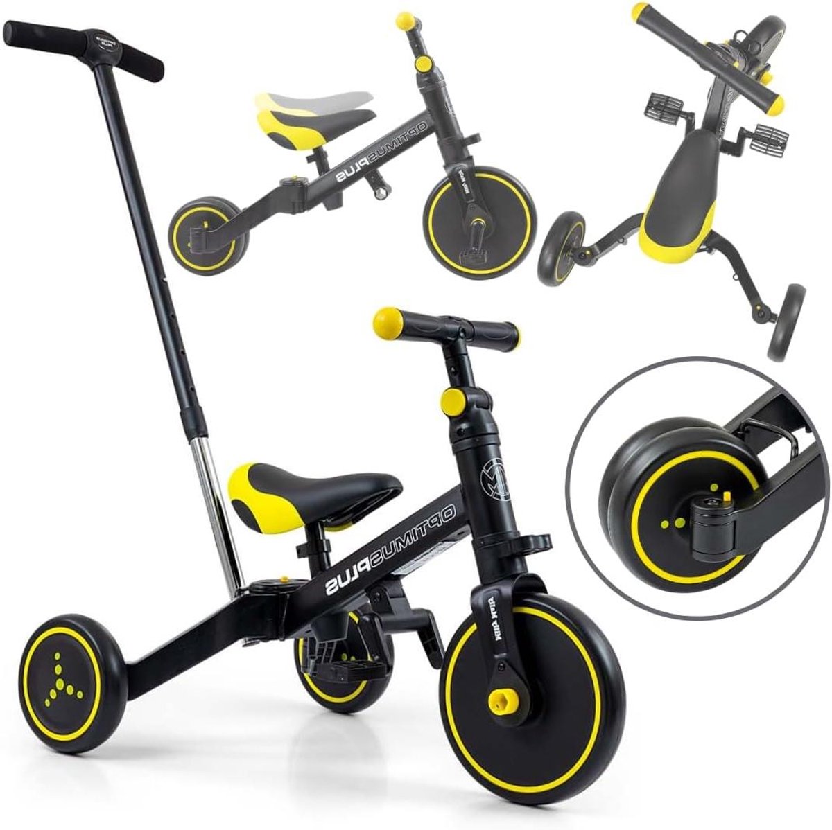 Kindertricycle 4-in-1 Loopfiets Kinderen Leren Fietsen Stalen Frame 66 cm Blauw