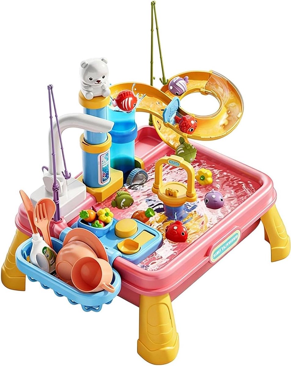 Waterspeelbord Kinderen - Water Speeltafel - Buiten Spelen - Met Pomp Systeem - 46 x 28 x 30 cm - Roze