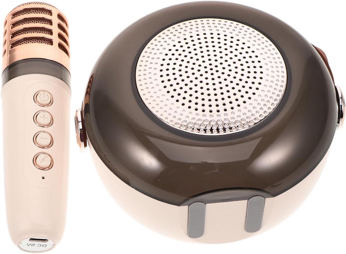 Draagbare Karaokemachine - Karaoke Luidspreker Microfoon - Feest Entertainment - Draadloze Microfoon - 11.5 x 13 x 7 cm - Beige