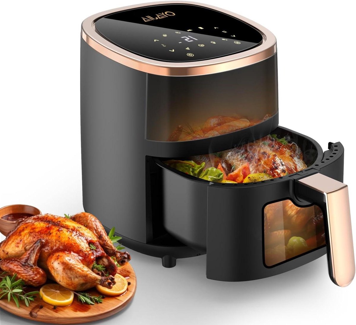 Heteluchtfriteuse - Airfryer Frituurpan - Gezond Koken - 8 Programma's Touchscreen - 6 Liter - Zwart