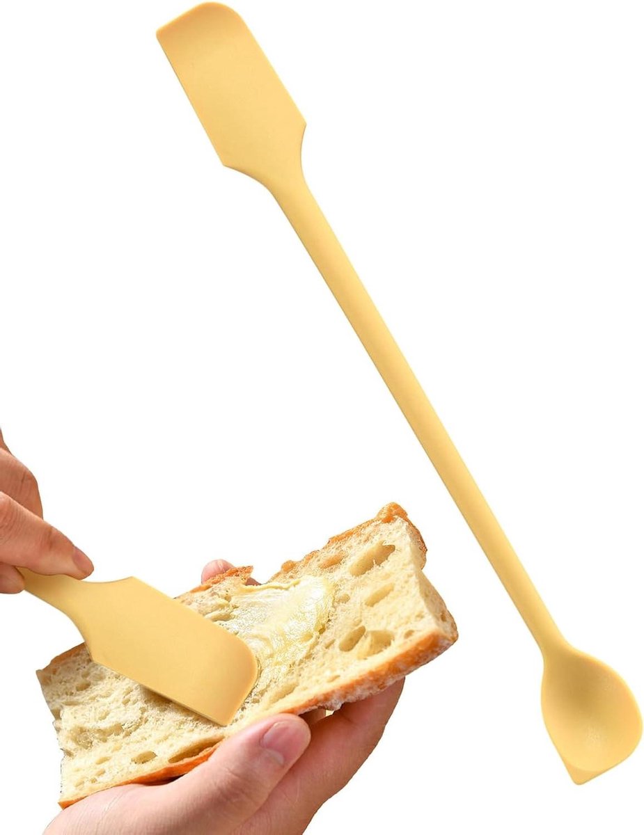 Siliconen spatel - Keuken schraper boter - Bakken en koken - Dubbelzijdig ontwerp - 26 cm - Geel