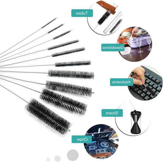 Nylon Tube Brush - Rietjesreinigingsborstel - Set van 13 - Flessenborstel - Nylon Borstel - Reinigingsborstel met Haak - Kleine Flessenborstel - Perfect voor het Reinigen van Rietjes, Glazen en Toetsenborden van Merkloos — afbeelding 3