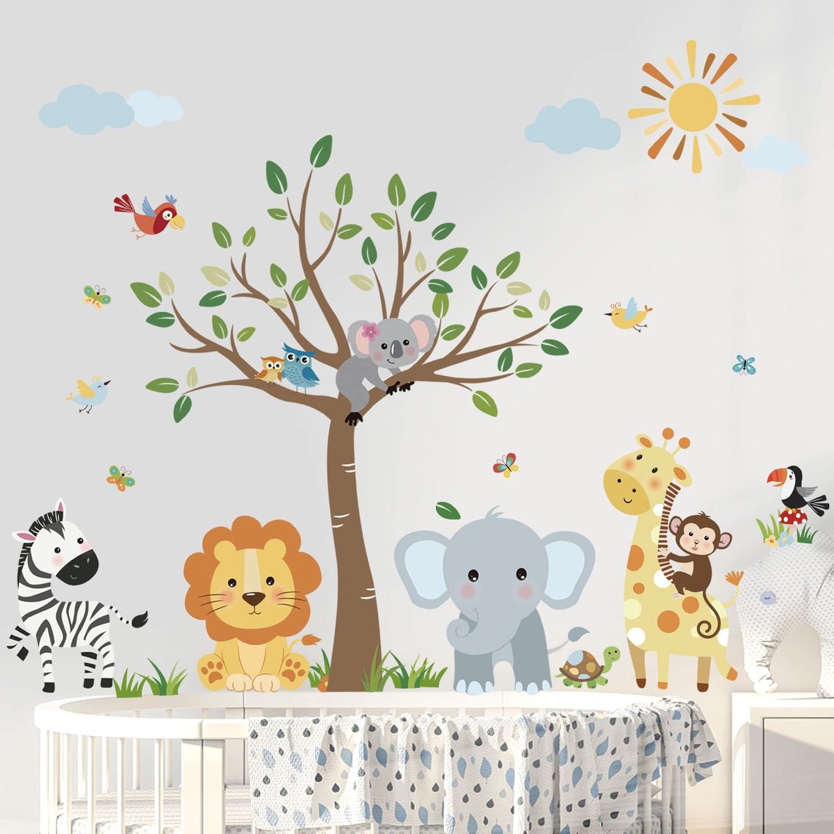 Dailygoody - Jungle Animals Wandstickers - Dieren voor de Kinderkamer - Waterdicht en Verwijderbaar - Multikleur - Muurdecoratie - Geschikt voor