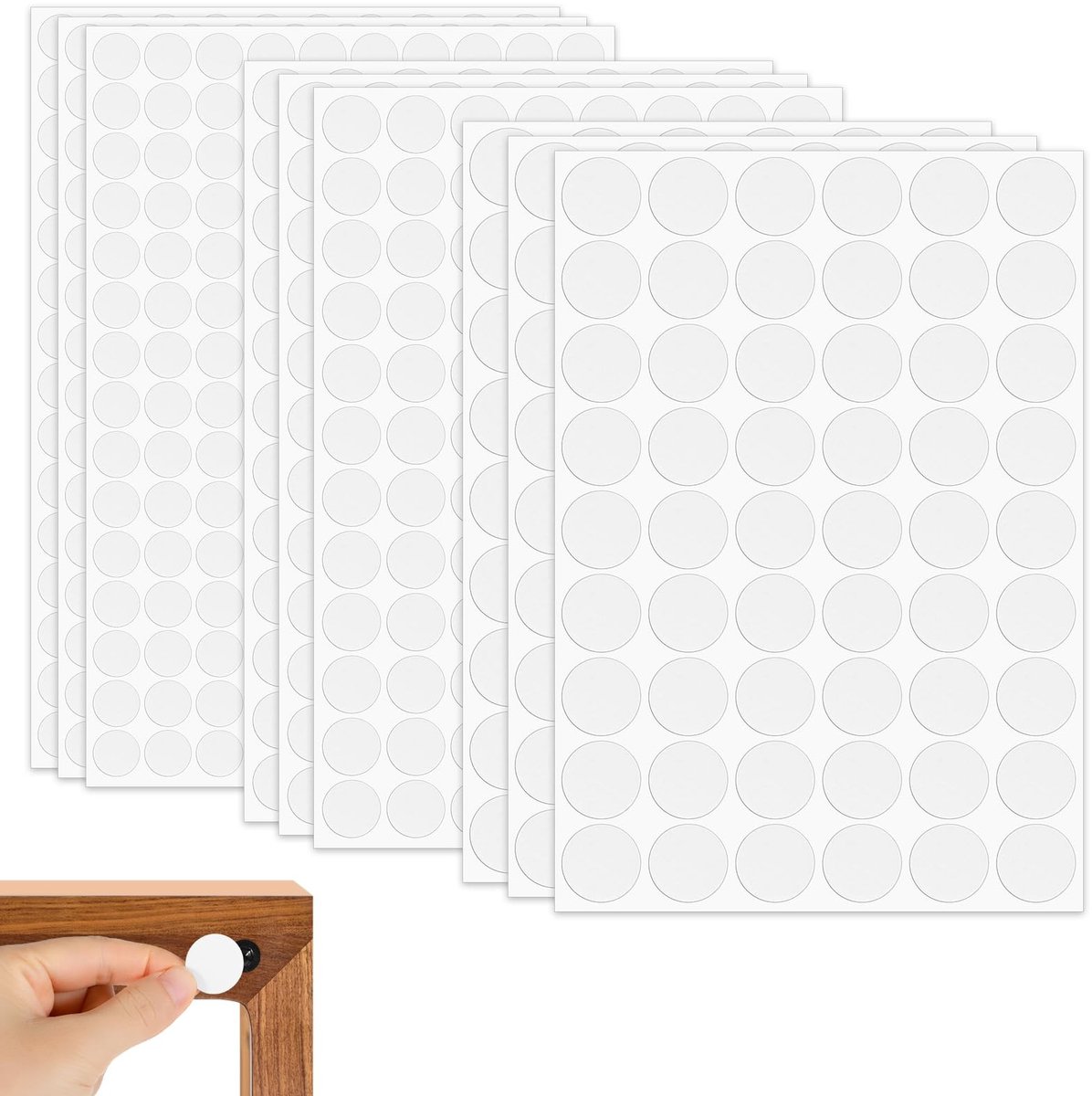 Dailygoody - Zelfklevende Schroefgaatjes Stickers - Perfect voor Meubels - Wit - Onderzetters voor Schroefgaten - 870 Stuks - Voor Houten Kasten