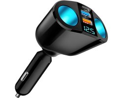 Dubbele USB QC3.0 & PD 12V/24V autolader 120W snelladen geschikt voor in de auto Oplader met LED-voltmeter, USB-autoladeradapter geschikt voor telefoon, GPS en camera