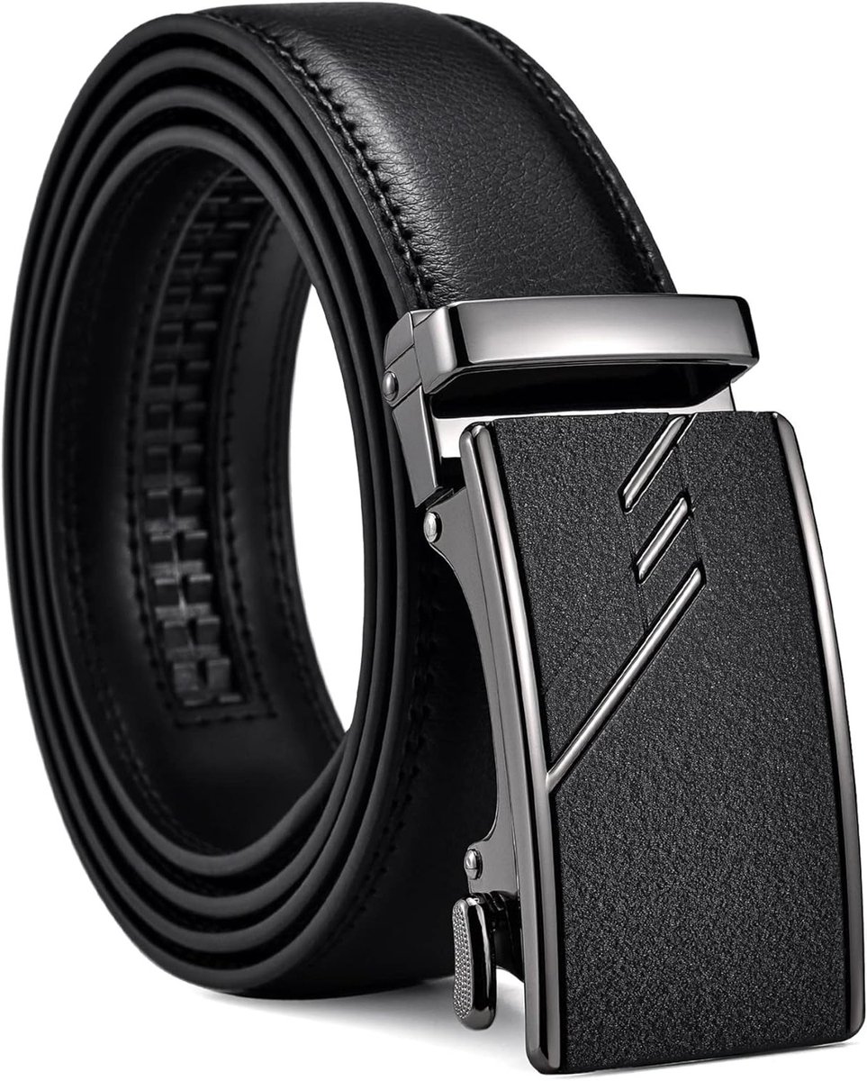 Leren Riem voor Mannen in Zwart, Verstelbare Ratchet Riem voor Jeans en Kostuums, Perfect als Cadeau