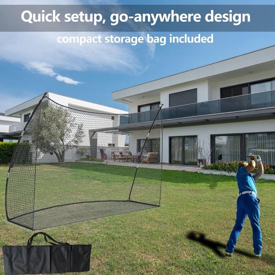Golfoefennet - Stevig stalen frame met scheurbestendig PE-gaas - Trainingsnet voor binnen en buiten voor afslaan, chippen en swingoefeningen, inclusief draagtas - 305 × 217 × 93 cm - Zwart — afbeelding 3