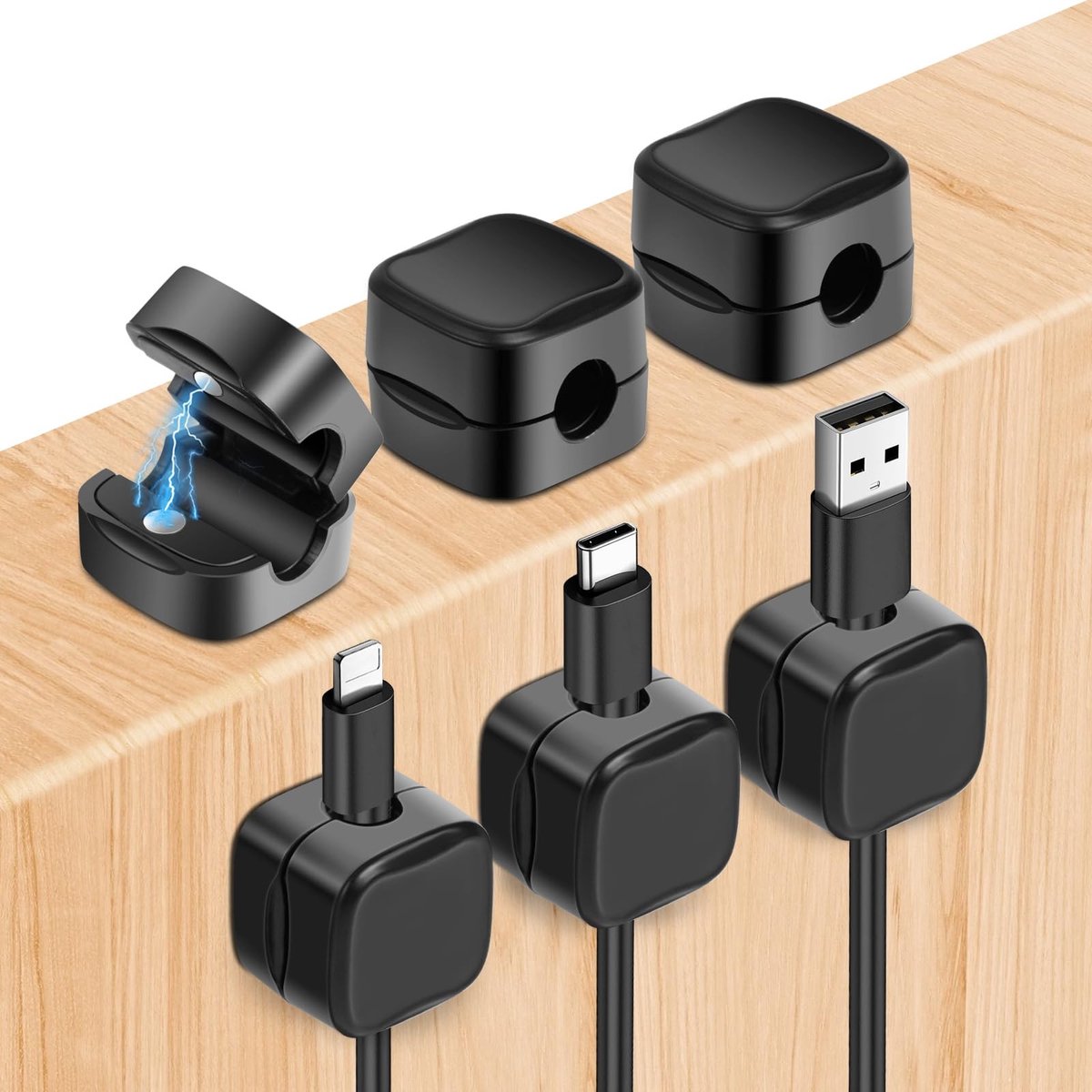 Dailygoody - Magnetische kabelclips - Kabelbeheer - Sterk zelfklevend - Zwart - Desk kabelhouder - Oplaadkabels - Geschikt voor thuis en kantoor