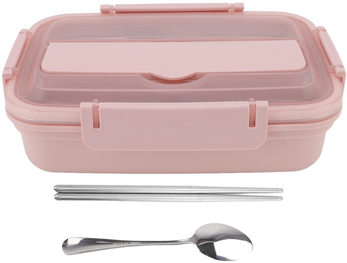 Dailygoody - OmGoods - Dailygoody - Roestvrijstalen Lunchbox - Draagbare Voedselcontainer - Lekvrij en Handig - Roze - Eetstokjes en Lepel Inbegrepen - Geschikt voor Kantoor...