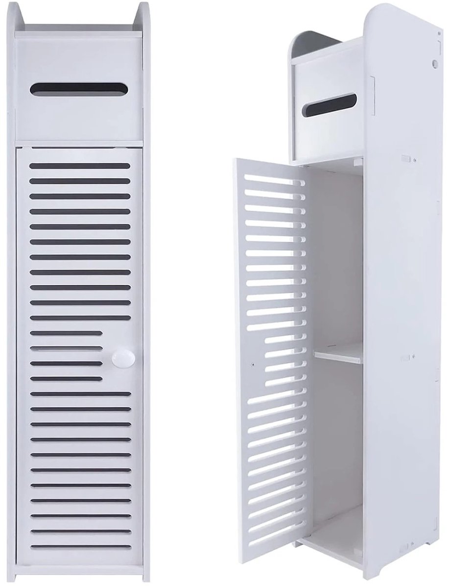 Hutjemutje - badkamerkast - badkamer meubel - multipurpose hoge opbergkast - 2 laags - minimalistisch - PVC - 16x17x81 cm - wit