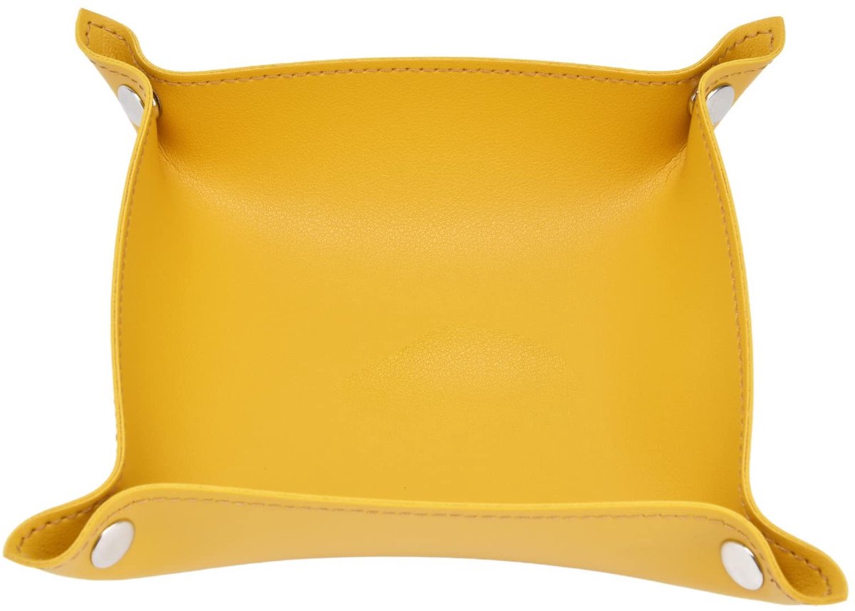 Dailygoody - Lederen lade - Organiseer sieraden en sleutels - Geel - Kunstlederen lade - Perfect voor bureau en woonkamer - 20 x 20 cm