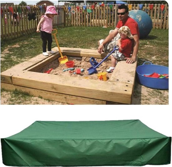 Foto: Zandbakafdekking 150x150 cm waterdicht oxford doek met trekkoord geschikt voor zandbakken op het strand en in de tuin groen