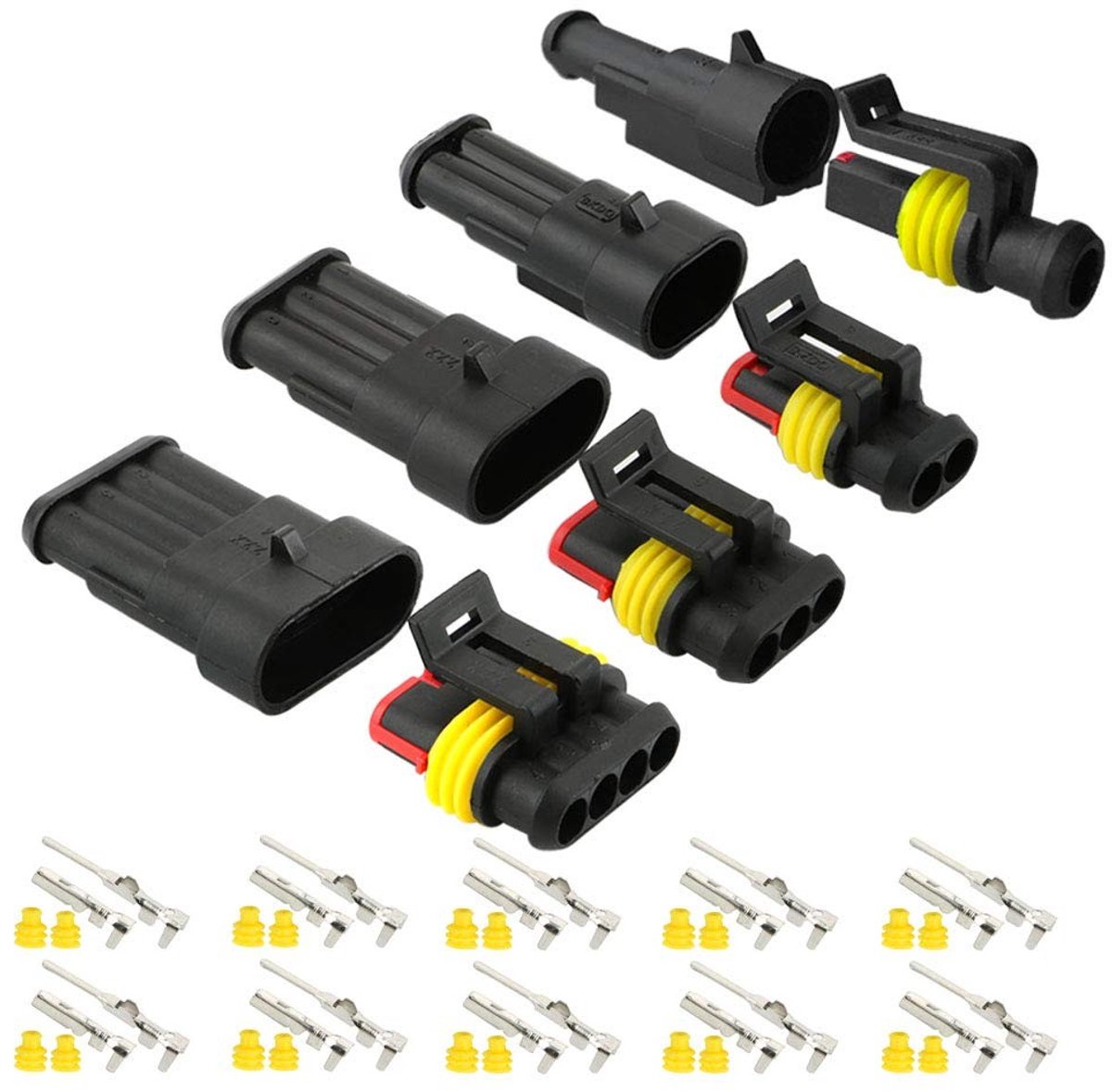 Dailygoody - Waterdichte kabelverbinder set - 12-delige set - Duurzaam PA66 kunststof - Voor auto - 1 pin, 2 pins, 3 pins, 4 pins