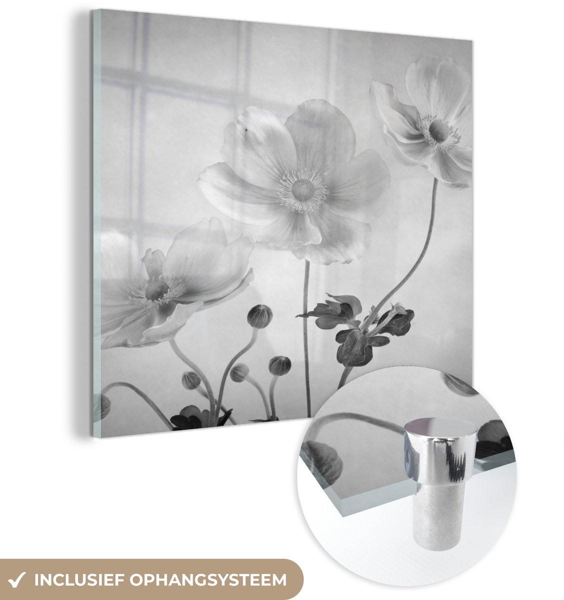 ® Glasschilderij 50x50 cm - Schilderij acrylglas - Waterverf - Bloemen - Stilleven - Foto op glas - Muurdecoratie woonkamer - Wanddecoratie slaapkamer - Schilderijen