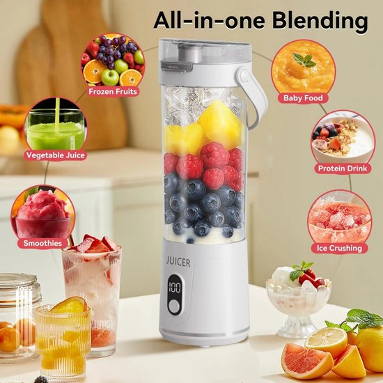 Draagbare mini-blender voor het maken van smoothies, 600 ml inhoud, 12 messen, USB-oplaadbare kleine sapcentrifuge - Grijs — afbeelding 3