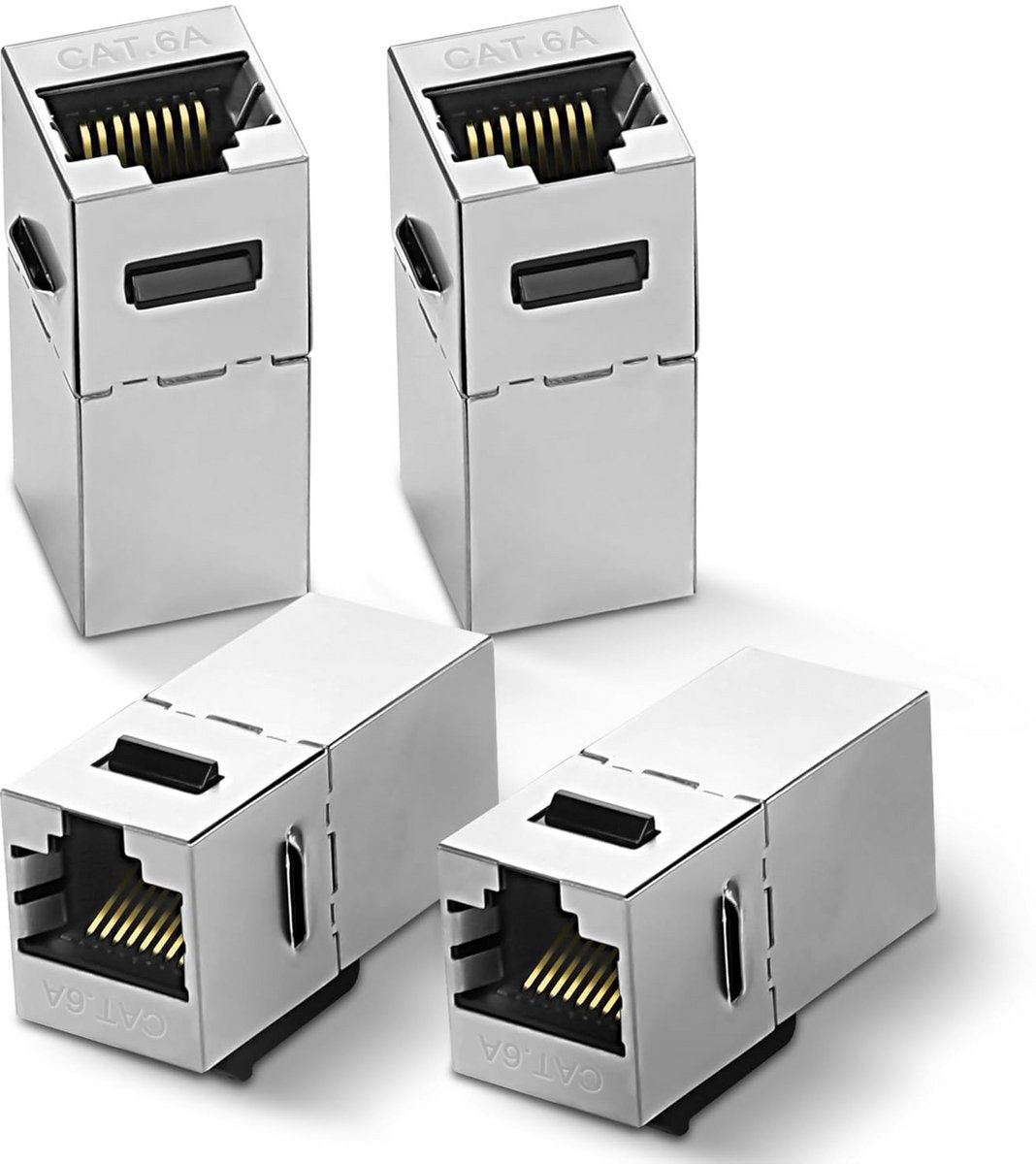 4x RJ45 Keystone Koppelaar Cat 6A Afgeschermd - Ethernet Kabel Verlengstuk 10 Gbps