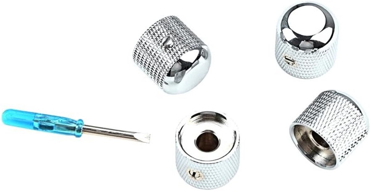 Allecta - Dome Knoppen Volumeregeling voor Elektrische Gitaar of Bas - Set van 4 met Sleutel Schroeven - Chroom Finish