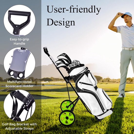 LIFEZEAL Golftrolley, 2 wielen, inklapbaar, golfwagen met scorebord, golfwagen van ijzer, golfkart met verstelbare riem, golfcaddy met voetrem — afbeelding 3