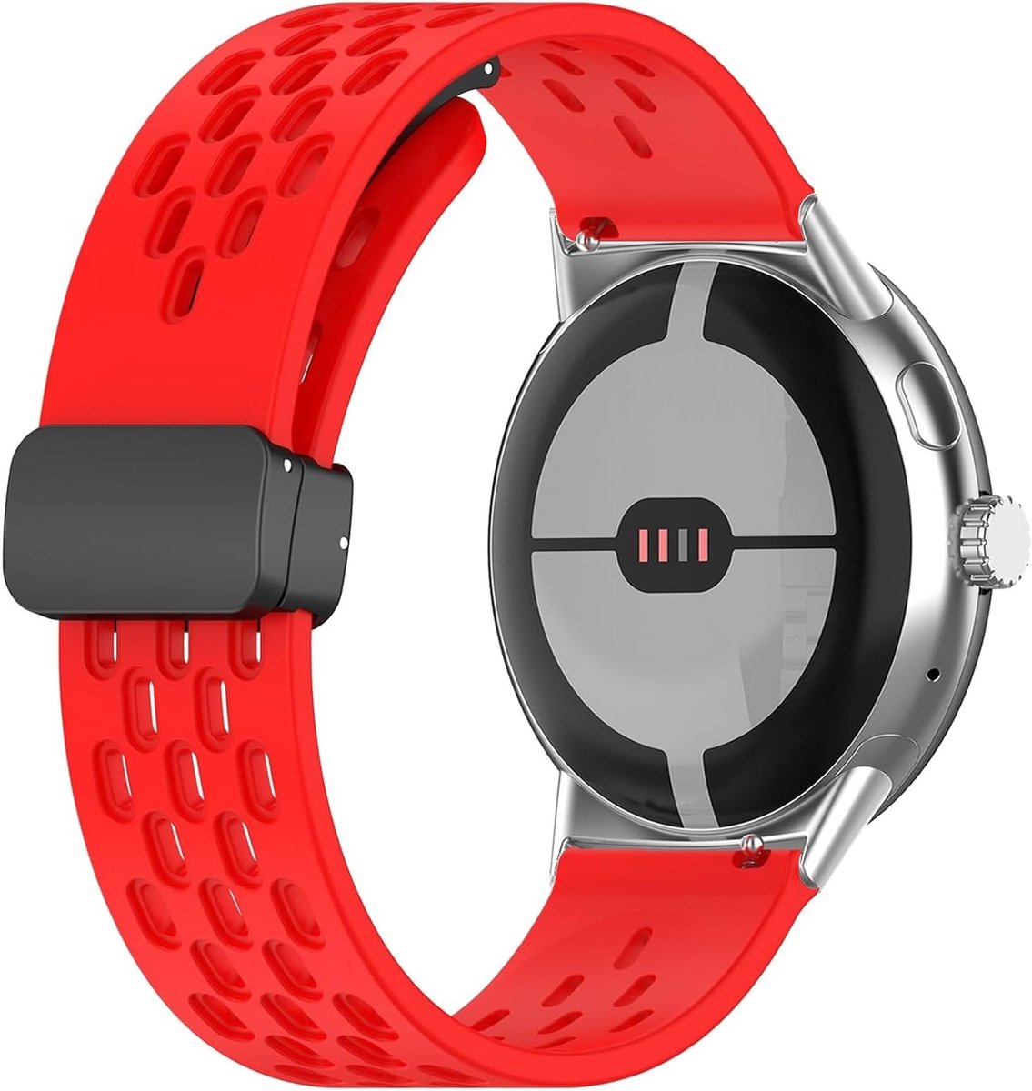 Sportieve Silicone Horlogeband voor Google Pixel Watch 4/3/2/1 - Magnetische Sluiting, Rood, Comfortabel en Duurzaam