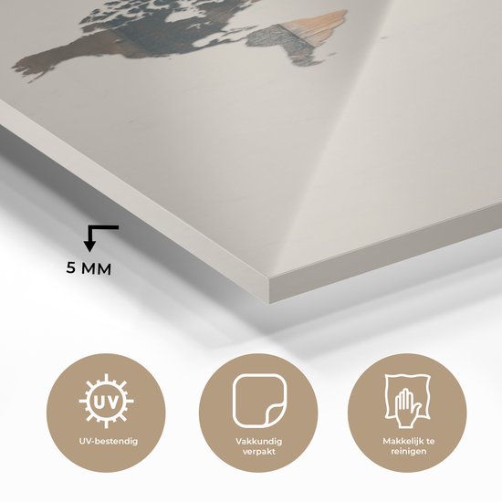 Peinture sur Verre - Carte du Wereldkaart - Bois - Planche - 40x80 cm - Peintures sur Verre Peintures - Photo sur Glas