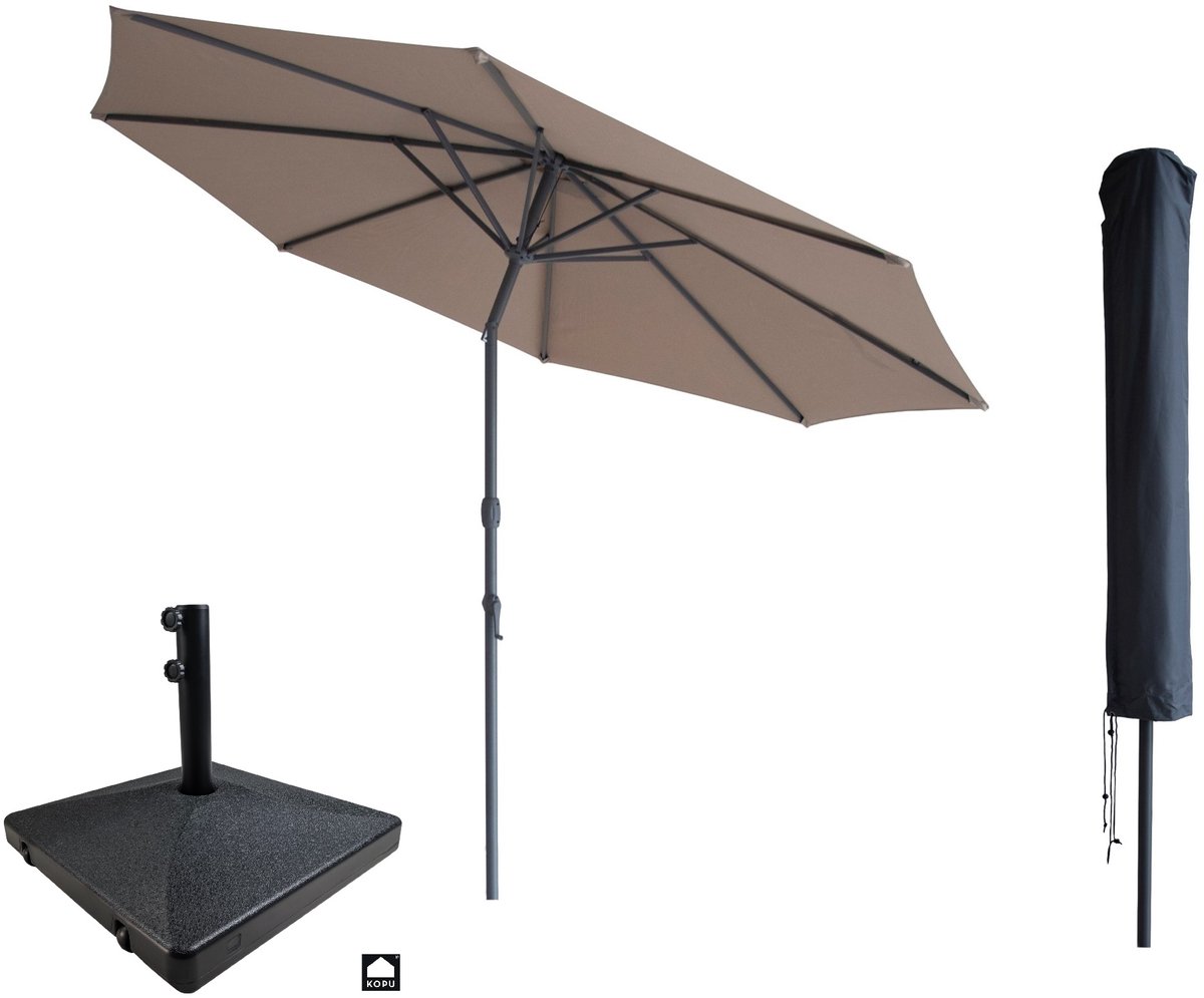 Bol.com Kopu® Valencia Parasol Rond 300 cm met Beschermhoes en Voet - Taupe aanbieding